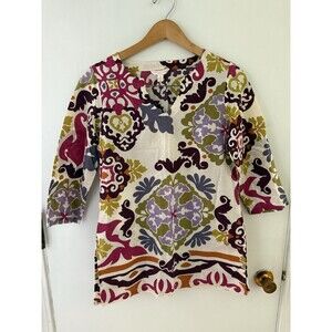 Tori Richard Honolulu Women’s 6 Tunic Shirt Hawaiian 3/4 Sleeve Cotton Top